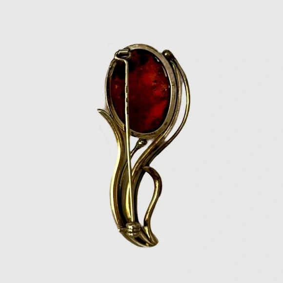 BALTIC AMBER SILVER BROOCH PIN - Picture 6 of 8